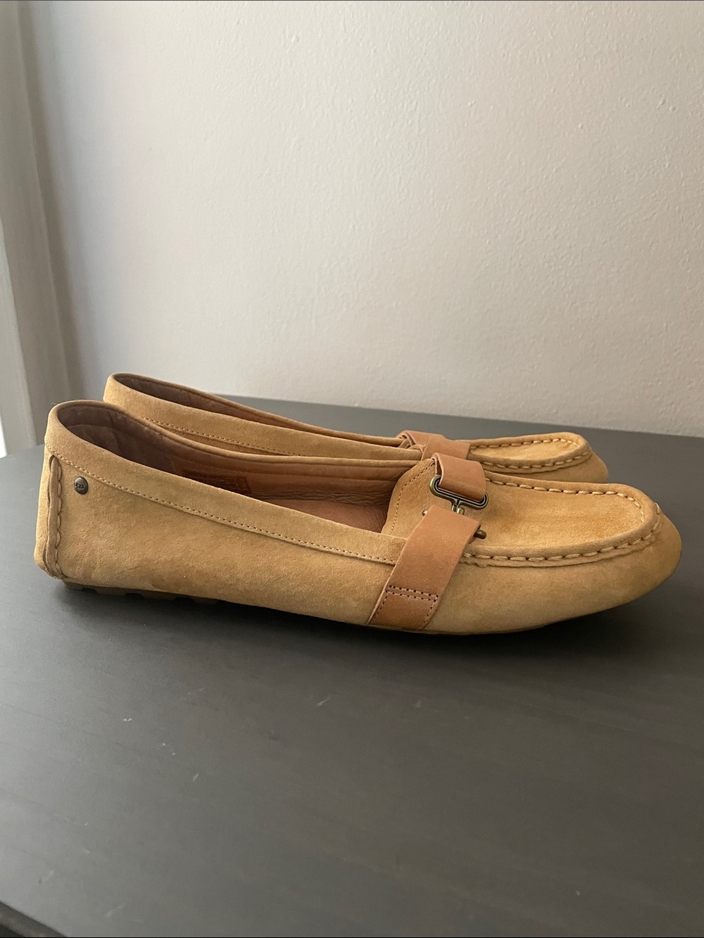 UGG Tan Suede Slip-On Loafers with Leather Strap - Picture 5 of 9